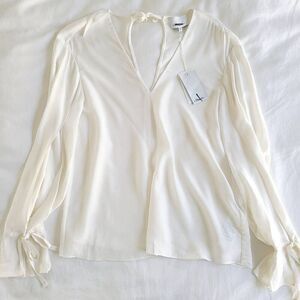 3:1 Phillip Lim Blouse Top Women's 8 Cream V-Neck Long Sleeve 100%‎ Silk